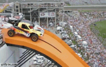 Hot Wheels World Record. 332 FT Jump.. I was expecting it to just keep flying off into the distance
