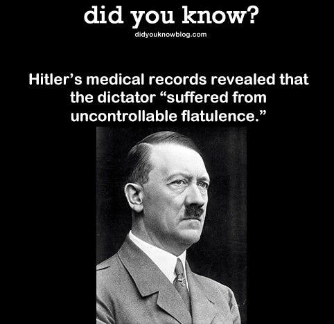 Farts. . did you know? Hitler' s medical records revealed that the dictator "suffered from. i guess you could say he was always gasing