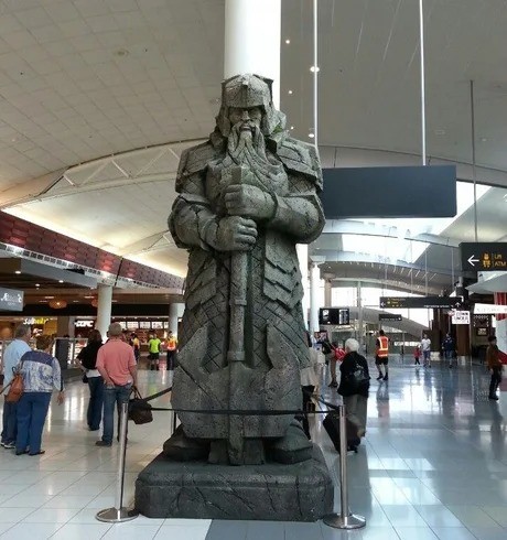 A 15 foot tall Dwarven statue at the Auckland Airport. .. Rock and Stone!