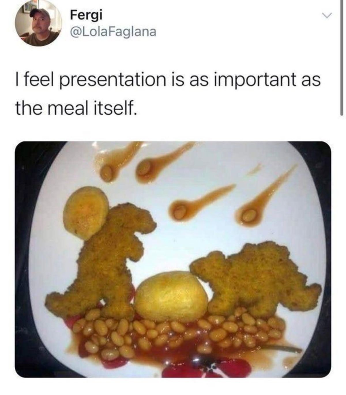 accidental Squirrel. .. I pretty much just dump it on the plate and eat it. Presentation can off. (Not talking about the cute lil dinosaur annihilation tho, just in general)Comment edi