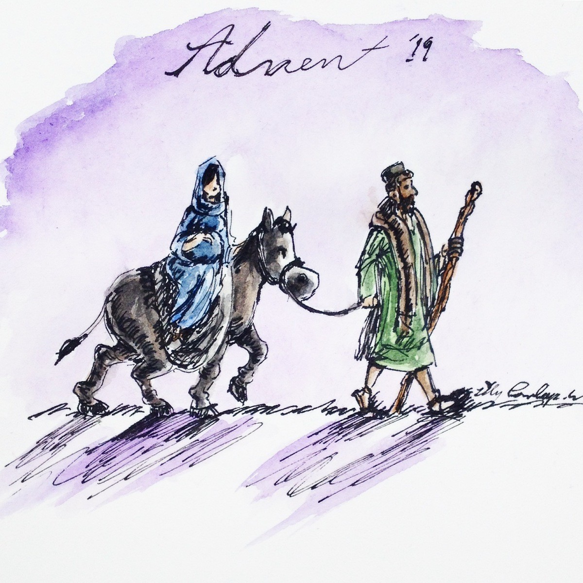 Advent, Mary and Joseph. We're in Advent! We now await the come of the Lord with excitement and trembling. I want to know which you prefer my watercolor? join l