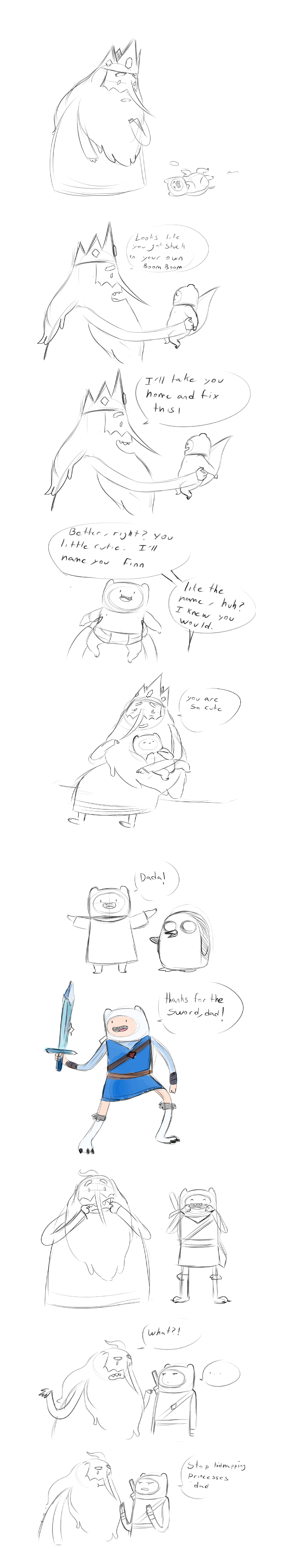 Adventure Time AU. All credit goes to: A cute short comic on what would happen if Ice King found Finn instead of Jake's parents. I've decided to stop doing comp