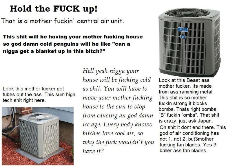 advertisment. ohhh ! can you handle this!?. Hold the FUCK up! That is e mother fuckin' c: antral air unit. This shit: will be having year mather melting house g