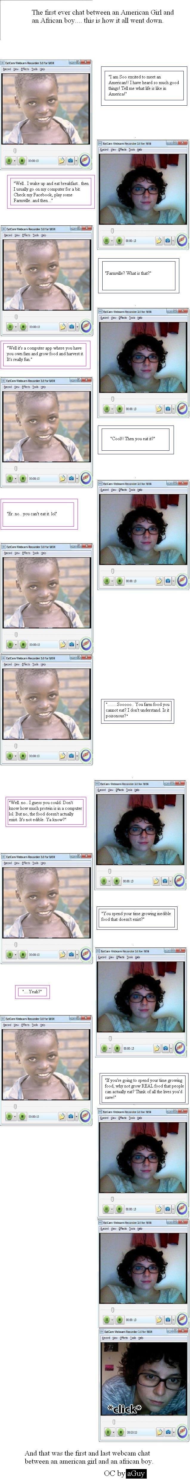 African Web Chat. Not me in pictures... found the three pictures online.. The first ever chat between an American Girl and an African boy... this is how it all 