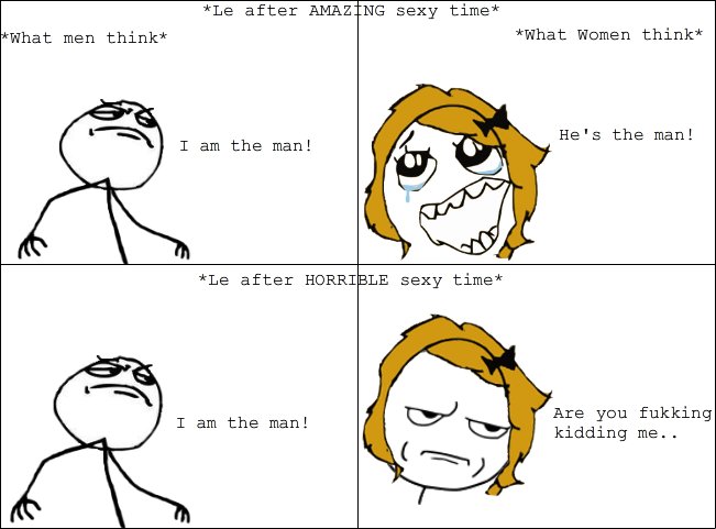 After Le Sexy Time. Aha this is so true.. but most guys dont know it was horrible cuz we women are great at faking Thumbs??. Le after AMAZ sexy time What men th