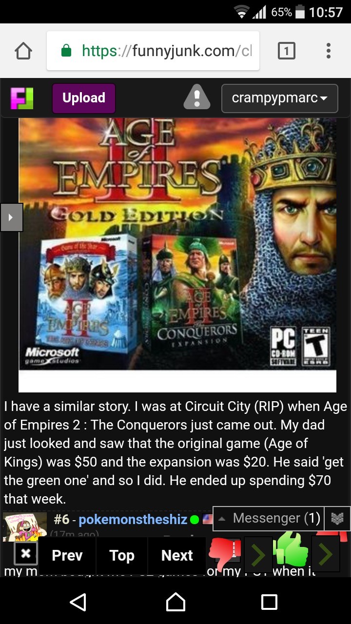 Age of Empires. Comment by eddietheyeti. I have a similar story. I was at Circuit City (RIP) when Age of Empires 2 : The Conquerors just came out. My dad just l