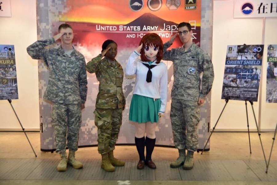 America ProtectsThose In Need. God Bless heard it here first the U.S defends anime. UNITED STATES ARMY. I feel like that's a man in that costume.