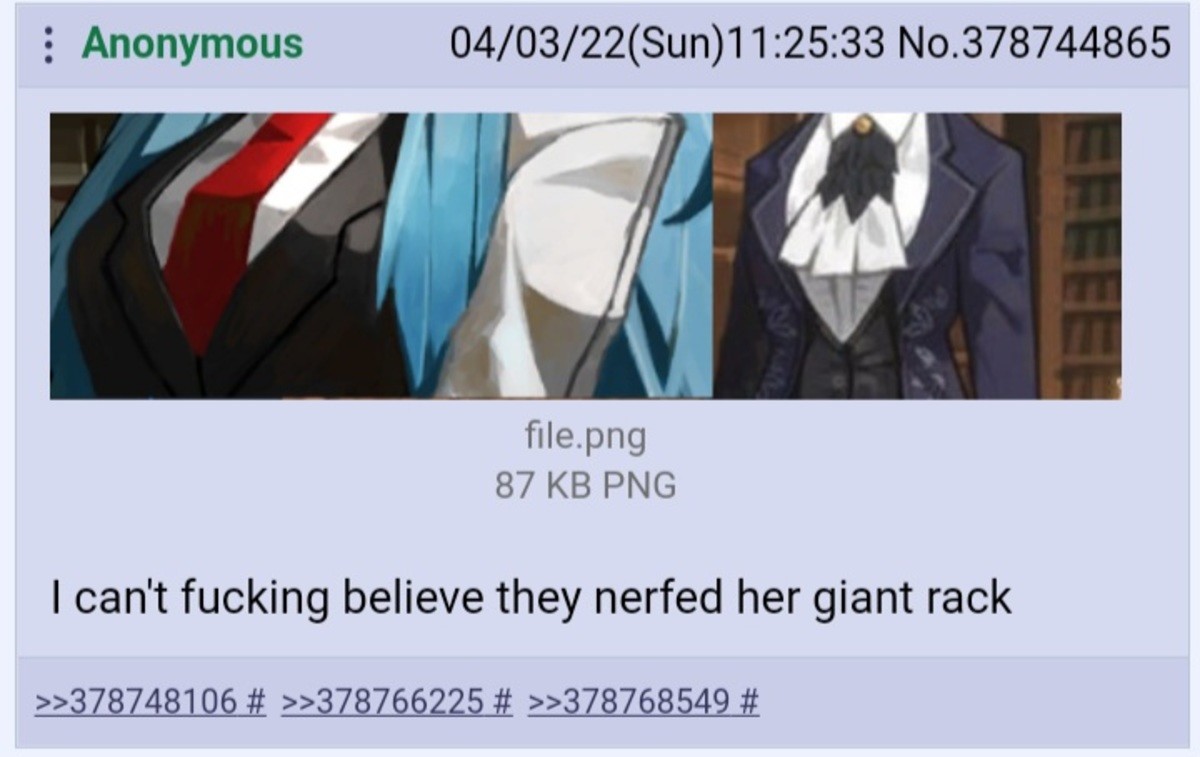 Anon and Angela Rack. .. Mean bitch deserves the tit nerf.