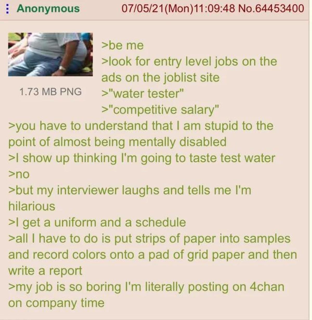 Anon gets a Job. .. it's a living