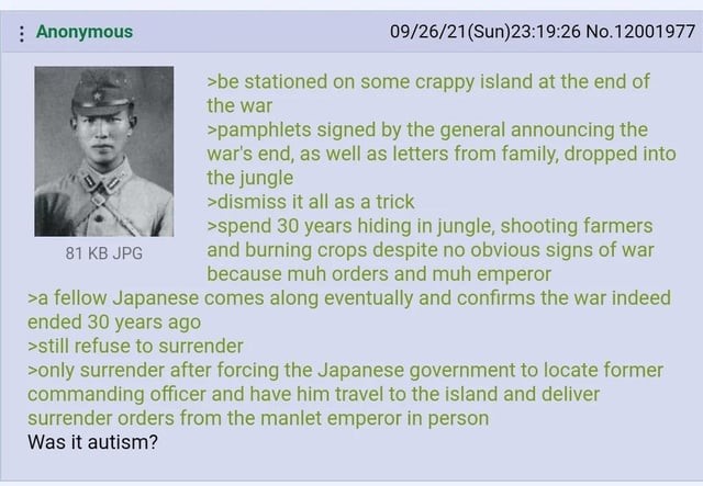 Anon is Japanese. .. That's why it helps to have people believe you are a living God