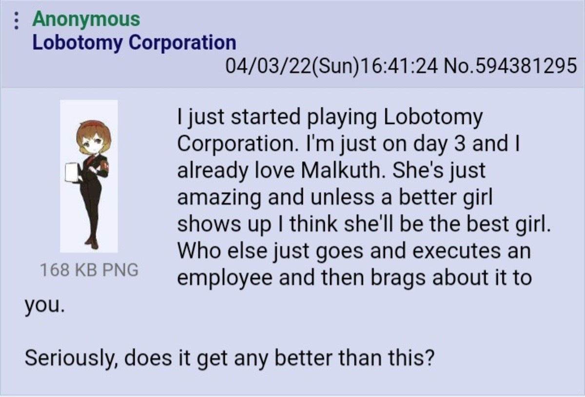 Anon Plays Lobotomy Corporation. .. I feel like I'm missing something because I haven't played it