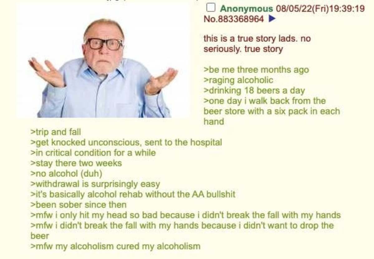 anon was an alcoholic. .. That is not how recovery from any kind of addiction works.