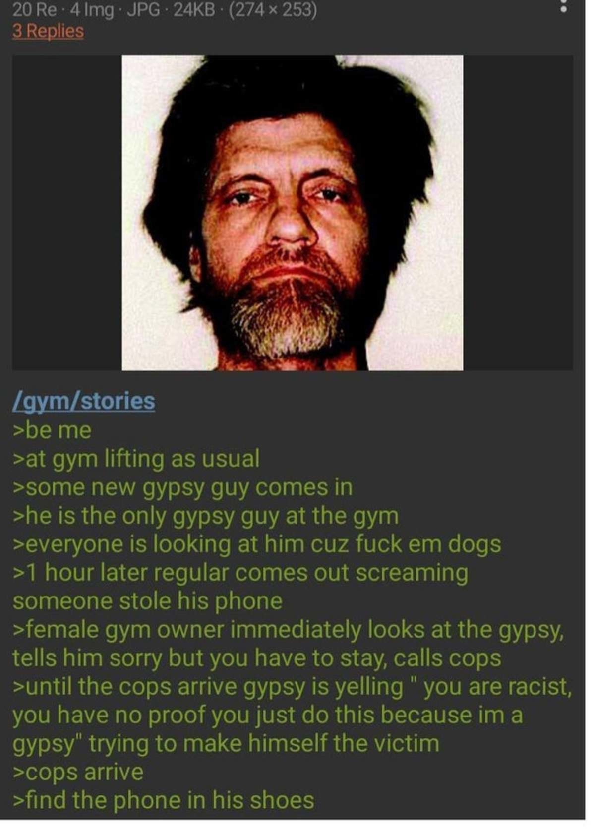 Anon's Gym Story. .. One day I hope to know love that is half as passionate as the typical European's hatred for gypsies