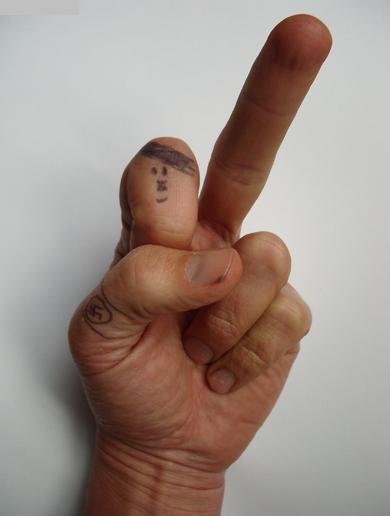Finger. Look at the Hitler finger.. why is hitler flipping me off?