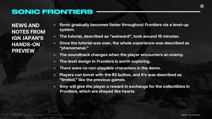 Bulletpoints from Sonic Frontiers Demo. join list: SonicPosting (193 subs)Mention History Maybe the trailers were just ?.. I'm staying hopefully optimistic for Frontiers, especially since IGN themselves admitted the demo footage is from an out of date build in their hands-on impress