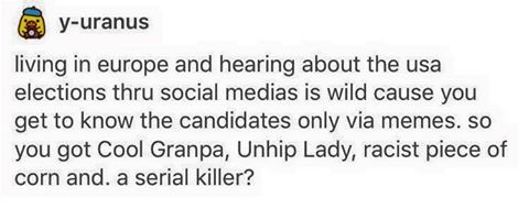 Cool Grandpa and Un-hip Lady. This is pretty much true.. living in emcee and hearing about the use elections thru social medias is wild cause you get to know th