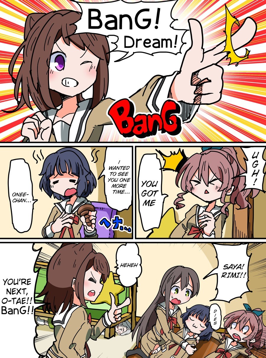 Daily BanG Dream #499. Artist's Pixiv post: Found translated on /vg/ Girls are from BanG Dream join list: BanGDream (95 subs)Mention History &quot;夢を撃ち抜く漫画 タイトル