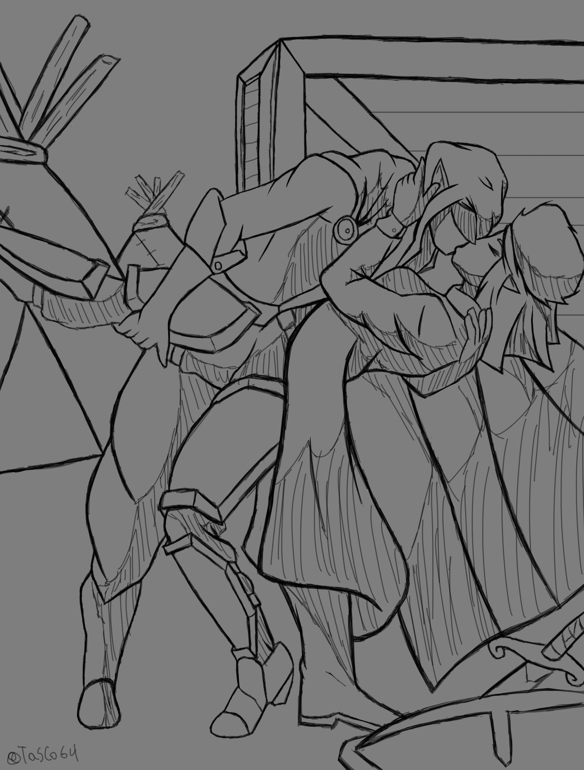 DailyDrawing day 274. todays drawing is a scene from our last game. our elf bard branabys finally got his girl and we where all so proud of him join list: Super
