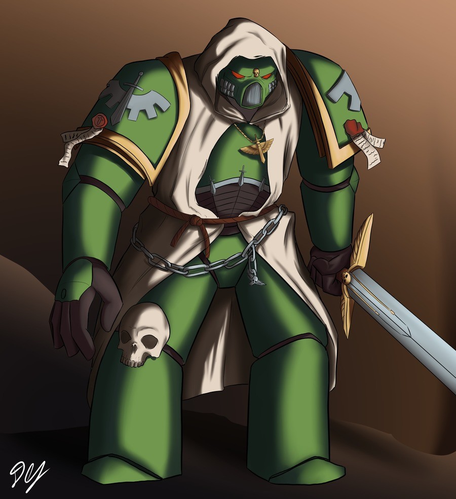 Dark Angel Space Marine. Participated in a secret santa art trade with some friends, the one i drew for had Dark Angel Space Marine as one of his suggestions to