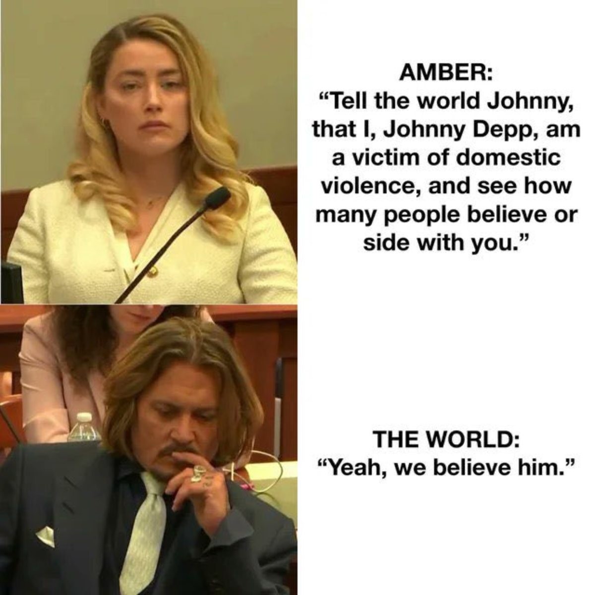 Depp Wins. .. This was his defamation case. It has nothing to do with her abusing him. Unfortunately she isn't going to prison which is where she belongs