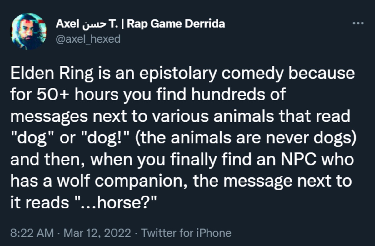 dog?. .. my most voted on message was &quot;crab?&quot; next to a dead horse, with the &quot;Nod in thought&quot; gesture pinnacle of comedy if I do say so myself
