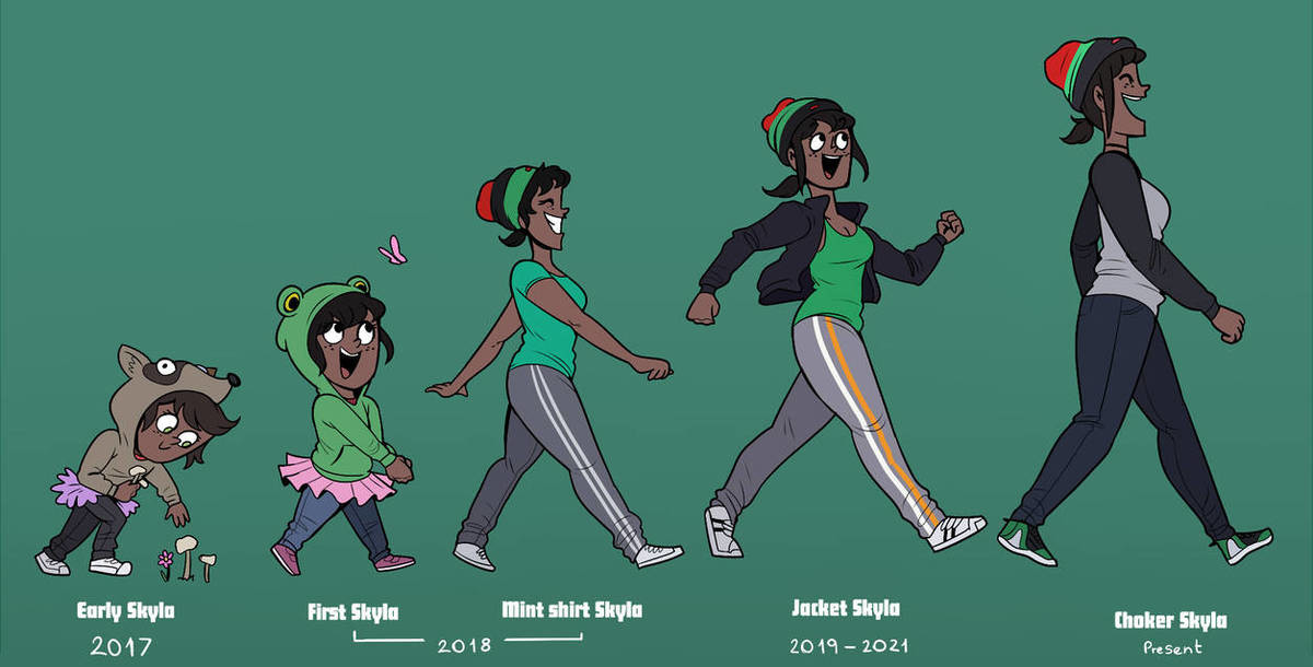 Evolution of Skyla's design. .. Skypybara