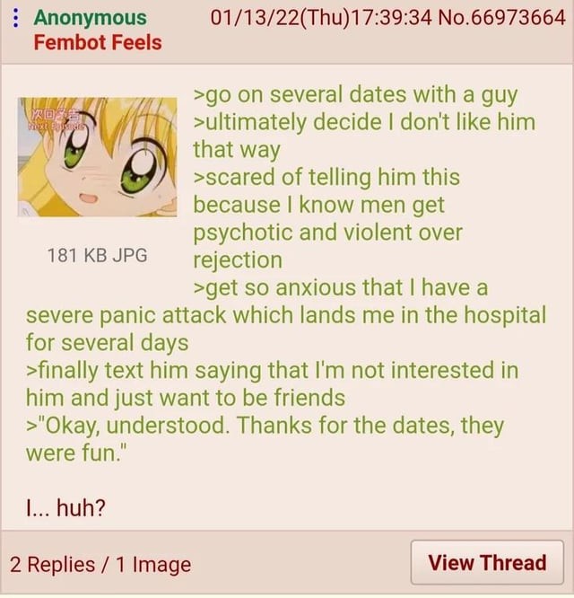 Femanon has a Date. .. it must be tough being that stupid