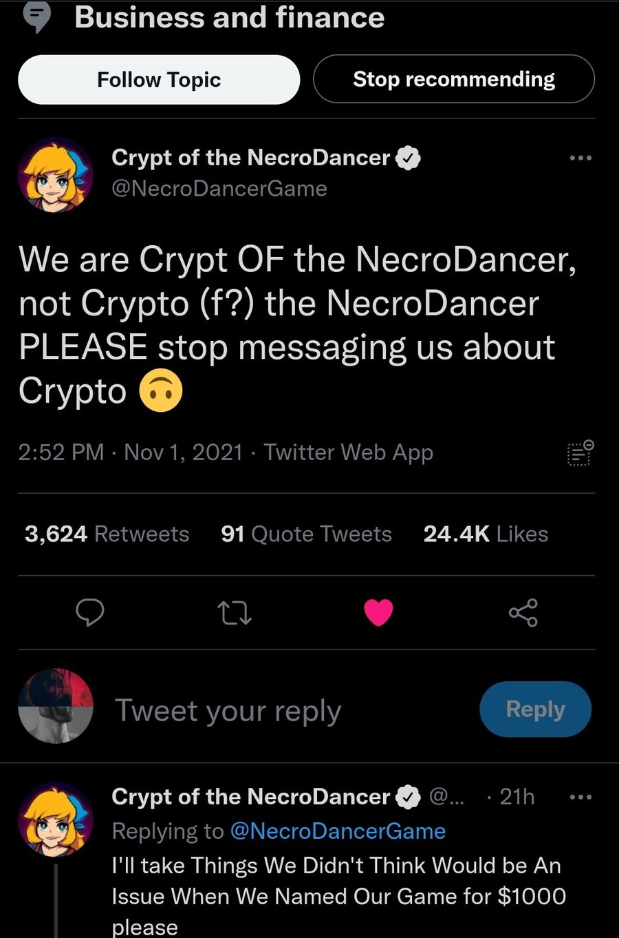 fertile Magpie. .. Crypto: F the NecroDancer Sounds like a flash game of ill repute