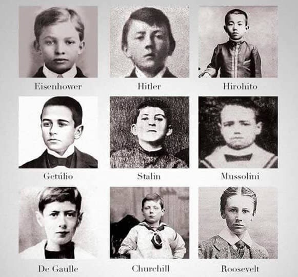Figures of ww2 as children. .. Stalin looks like the type of playground bully who would pull wet willies if you don't give him the math and social studies homework