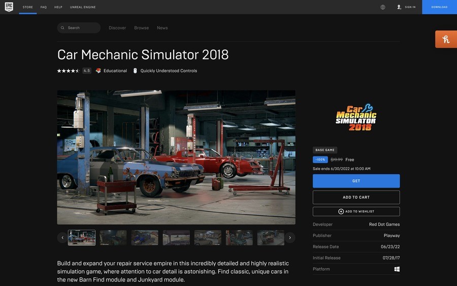 Free on Epic Game Store - Car Mechanic Simulator 2018. affiliate=ggdeals&amp;epicgameId=226306adde104c9092247dcd4bfa1499.. &gt;Epic