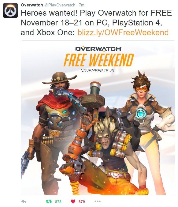 Free to play Weekend. It has already been posted, but it needs to be spread around. Sorry for the non specific overwatch mentions, but I know that a bunch of yo