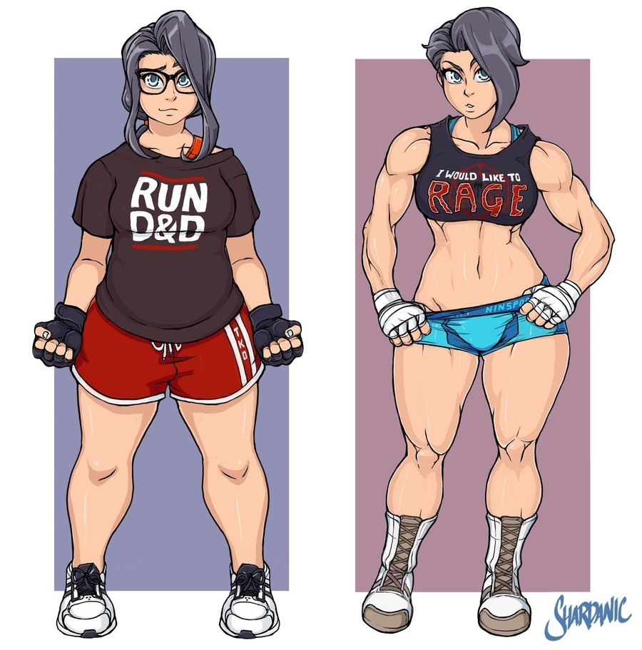 From Nerd to Fit. Source: @Shardanic_Art on Twitter.. why not be both? and damn, she even worked out her eye sight to get rid of her glasses