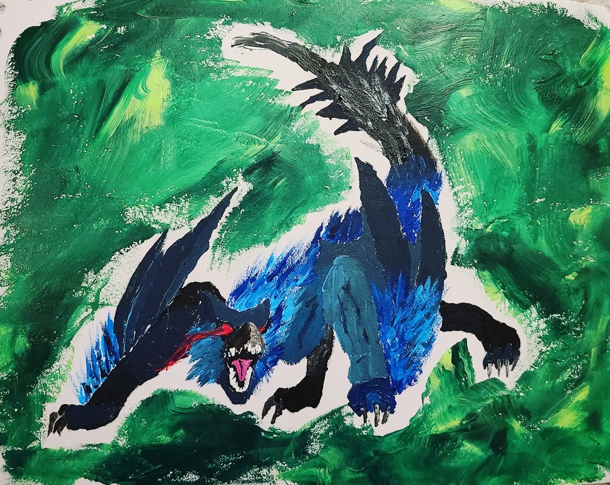 Furious murderous parrot. I decided to try my hand at painting a Monster and NOT just it's dope icon. (I was really nervous it would come out looking like crap,