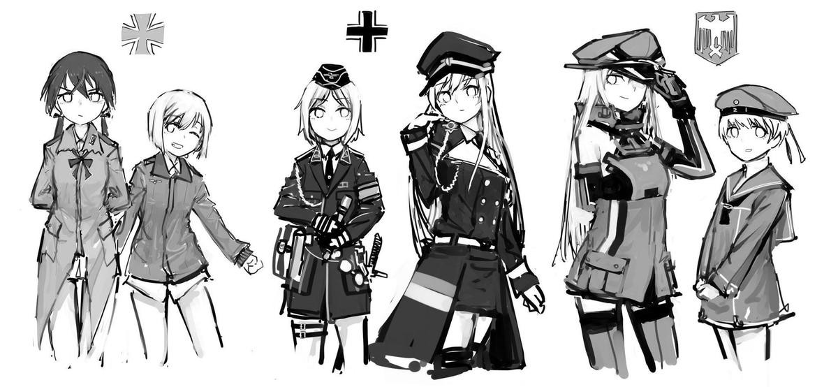 German’s of the air, land, and sea. illust.php?mode=medium&amp;illustid=71449775 In order from left to right. Gertrud Barkhorn Erica Hartmann MP40 StG 44 Tirpit