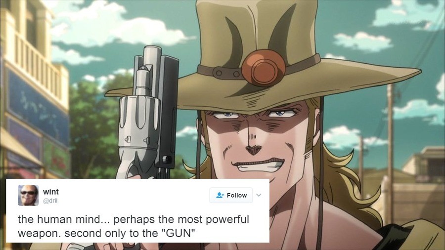 GUN. join list: JojoGeneral (624 subs)Mention History join list:. But the only reason Hol Horse has his super powerful gun is BECAUSE of the power of his human mind. The whole horse thing has become semi-paradoxical