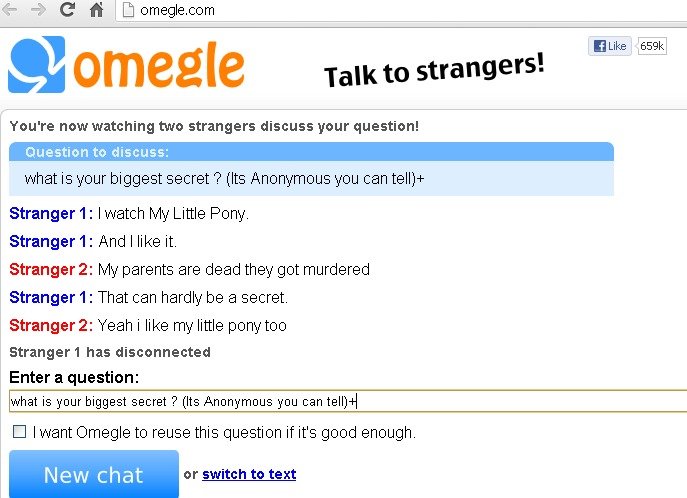 Ha Ha Touche. Tags. is C! A l. Q omegle. oom 4, l. amek Talk to strangers'. You' re now watching two strangers discuss your question! we lose Question to discus
