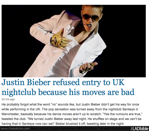 ha!. . Justin Bieber refused entry to UK nightclub because his moves are bad Ell he age He create by target what the were rra scams Mil but Justin Ember slid ge