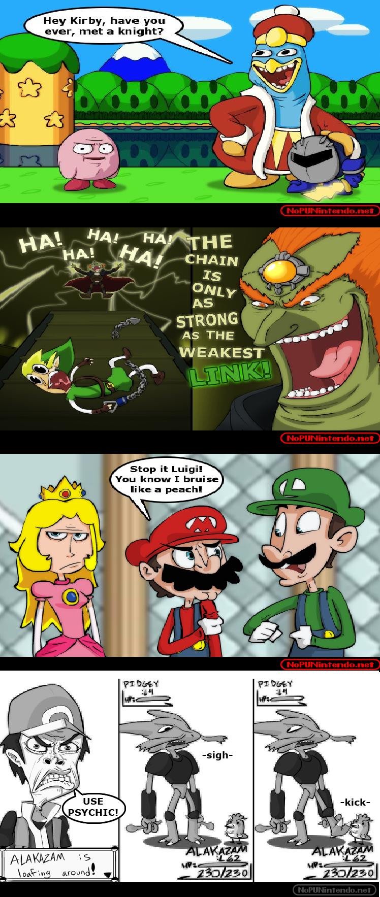 Haa. I thought these were funny.. Hey Kirby, have you ever, met an knight? tap it Luigi! . )iii. I had to read this twice to understand the last pannel