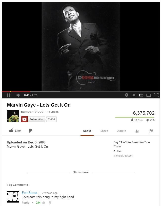 Happy Valentines day R.H.And.. (✪㉨✪). Marvin Gaye " Lets Get It Cm 6,( 375702 153 About Add in Jig Pt' Uploaded an Dec 3, 2006 Buy" Ain' t No Sunshine" on Marvi