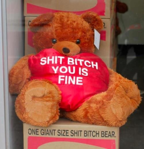 Happy Valentines!. Wanna get laid? Get her this bear. Buy some condoms too, I guarantee you'll be using 'em. unceunceunceunceunce.. ...ONE GIANT SIZE BITCH BEAR.