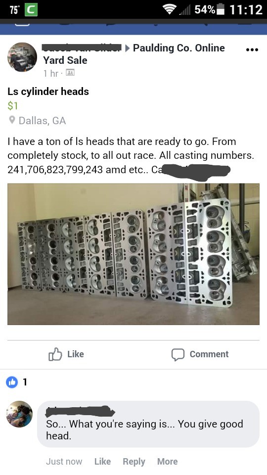 Head. Monica Lewinsky.. niiga 54% a. 11: 12 Biulding Ce. Online can Yard Sale Ls cylinder heads 9 Dallas, GA I have a ton of ls heads that are ready to go. From
