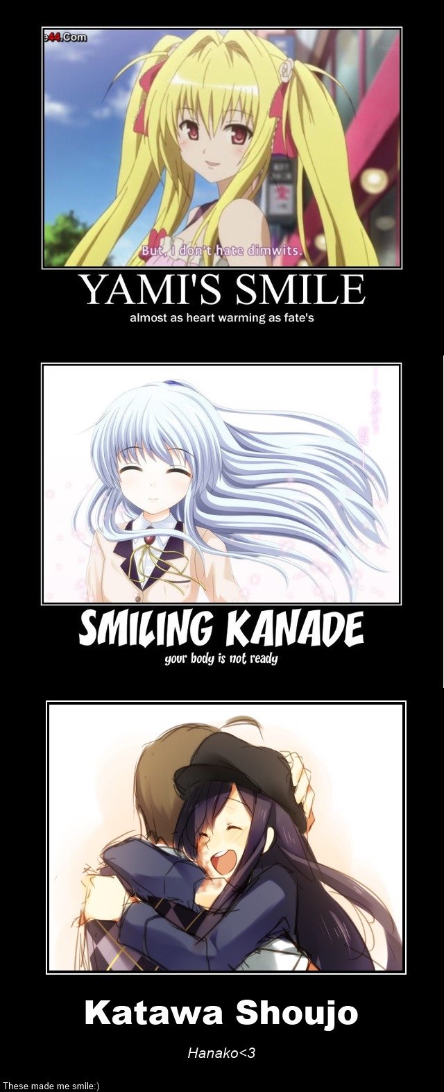 heartwarming smiles. This wasn't supposed to be a mot collection, these just made me smile. almost as heart warming as fate/ s iii mar body is not ready Katawa 