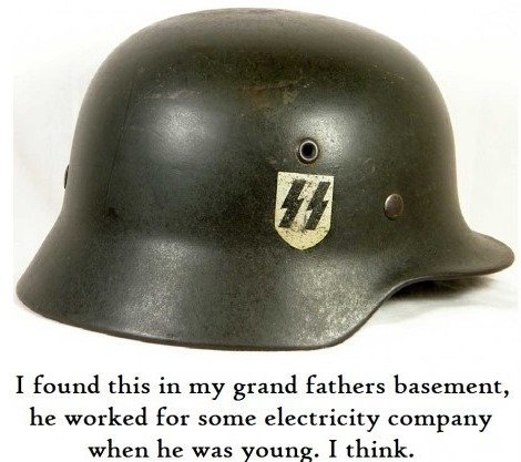 Helmet?. Uploaded by: prospector. I this in my grand fathers bauen: , he worked for some electricity company when he was ". ll think.. No, it was more of a gas company.