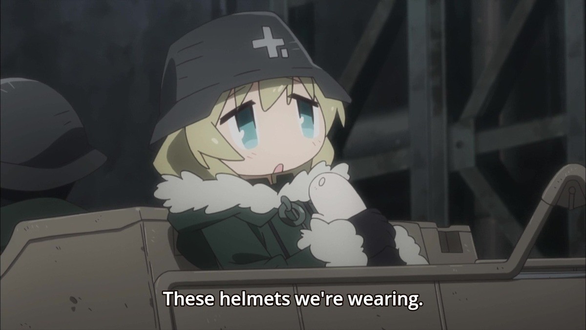 Helmets. Girls' Last Tour. These helmets we' re wearing.Why are we always wearing them again?I think they were originally trh' protect us from gunfire.But nobod
