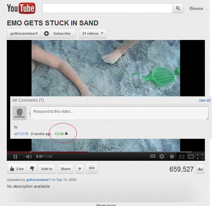 Hi.. I would get -200 likes.. EMO GETS STUCK IN SAND Subscribe 21». _ All Comments (T) I . see all Responded this video... Like Q Addia Share r 1% 659, 527 in U
