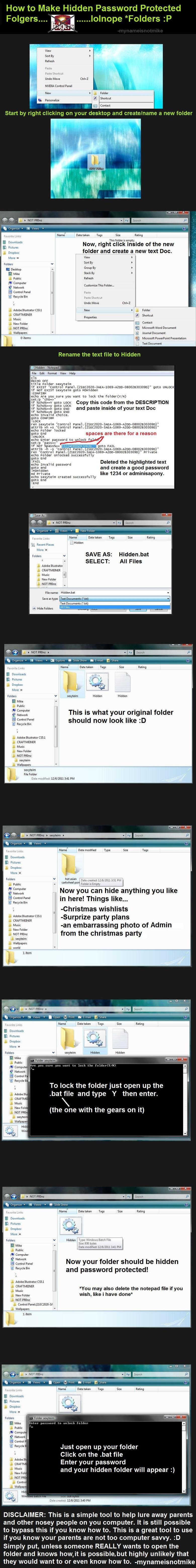 Hidden Folders: How to! (code fixed). cls @ECHO OFF title Folder sexyteim if EXIST &quot;Control Panel.{21EC2020-3AEA-1069-A2DD-08002B30309D}&quot; goto UNLOCK 
