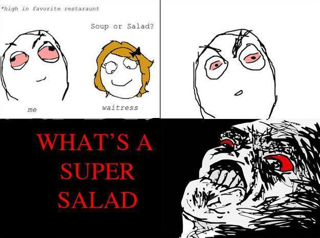 High comic. . Soup or Salad'? me waitress