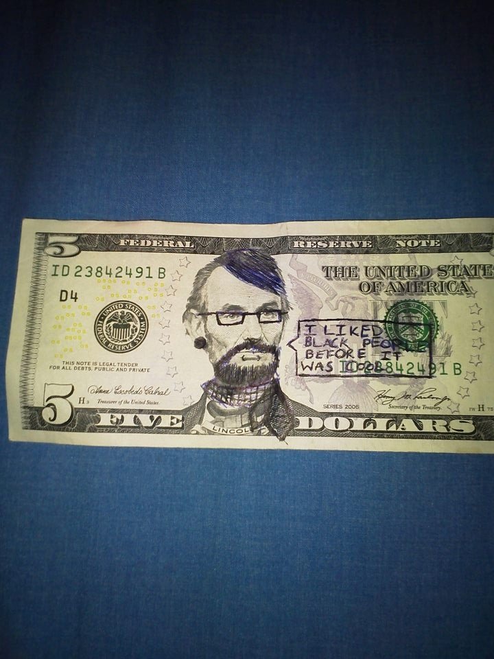 Hipster Lincoln. Just though I'd share. A friend found this at a Verizon store..