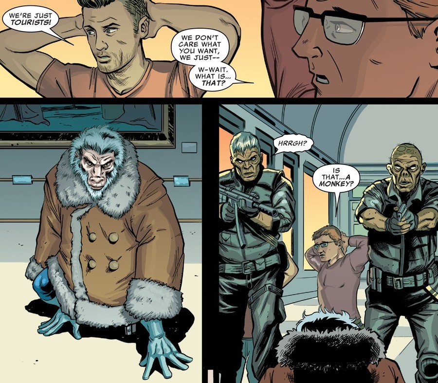 Hit-Monkey at work. Howling Commandos of S.H.I.E.L.D. #5 . WERE JUST GARE WHAT YEN WANT,