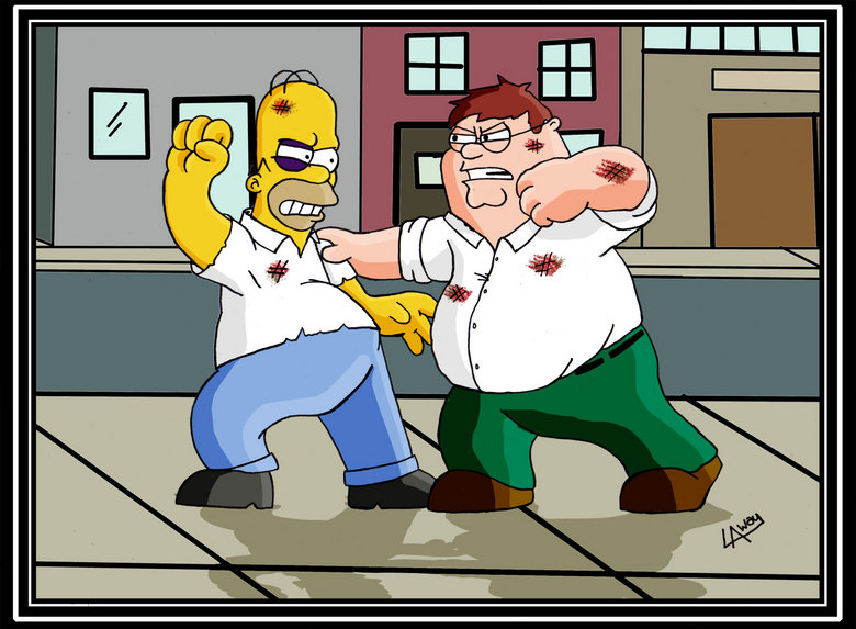 homer simpson vs peter griffin. i would personally take peter, he has some size on homer.. not to mention the fact that homer is old.. MY MEMORY IS NOT WHAT IT USED TO BE BUT I BELIEVE THE ENTIRE EARTH WAS DESTROYED